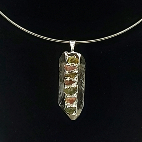 Hand Crafted Quartz and Tourmaline pendant - Picture 1 of 2